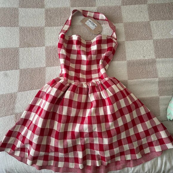 Meshki Lindsay Halter Knit Mini Dress - Red Gingham - Picture 3 of 4